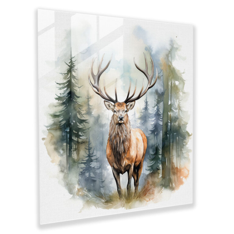 Tranquil Forest Elk Glass Print - Elk, Watercolor Illustration, Tranquil Forest Elk Glass Print, Modern Art