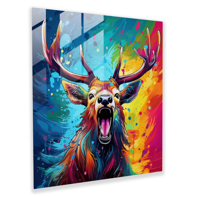 Colorful Energy Elk Glass Print - Elk, Playfulness, Home Decoration, Energy