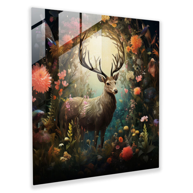 Botanical Majesty Glass Print - Elk, Glass Art, Elk, Botanical