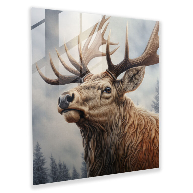 Majestic Encounter Elk Glass Print - Elk, Modern Art, Nature, Close-Up