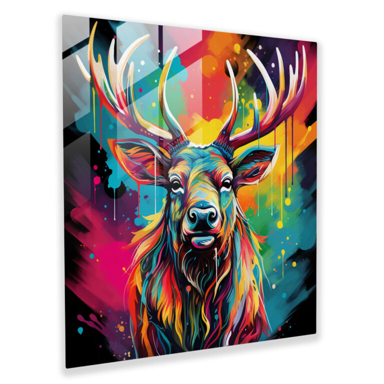 Lively Pop Elk Glass Print - Elk, Vibrant, Glass Art, Modern Art