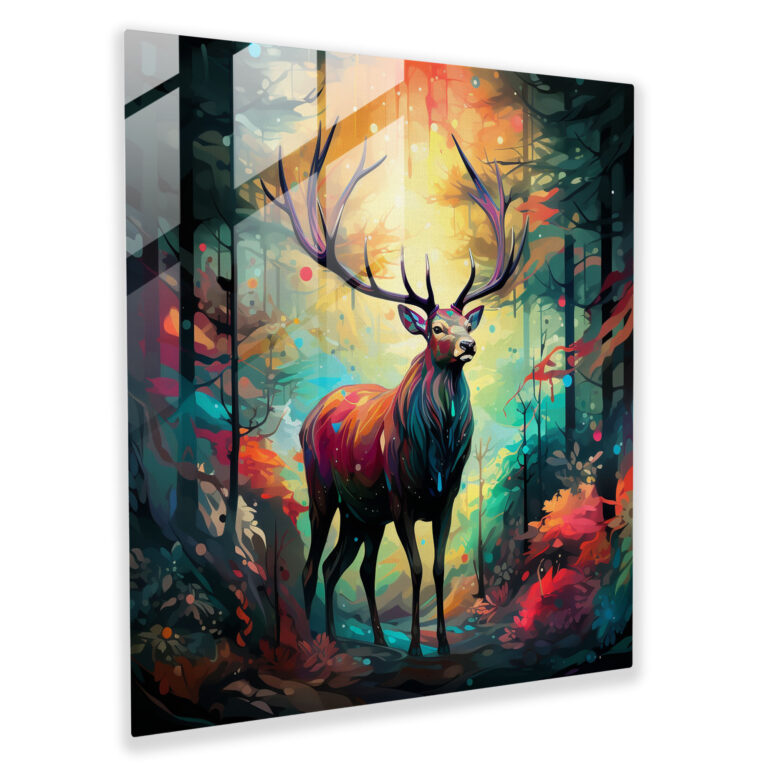 Abstract Elk Glass Print - Elk, Modern Art, Home Decoration, Vibrant