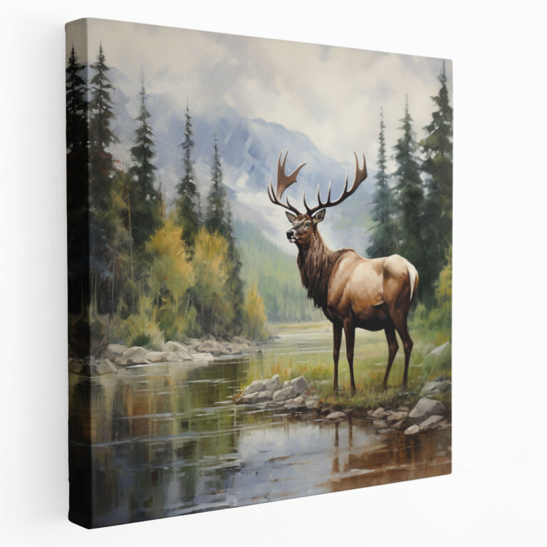 Riverbank Elk Canvas Print - Elk, Elk Canvas Print, Elk Wall Decoration, Elk Wall Art