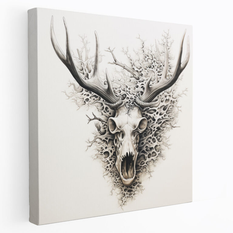 Elk Wall Decoration - Intricate Ink Drawing - Canvas Print - Elk, Home Decoration, Elk, Antler