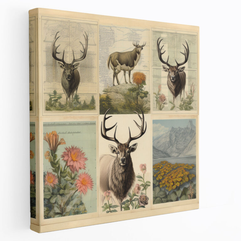 Elk Wall Art - Vintage Collage - High Quality Canvas Print - Elk, Canvas, Illustrations, Vintage Collage