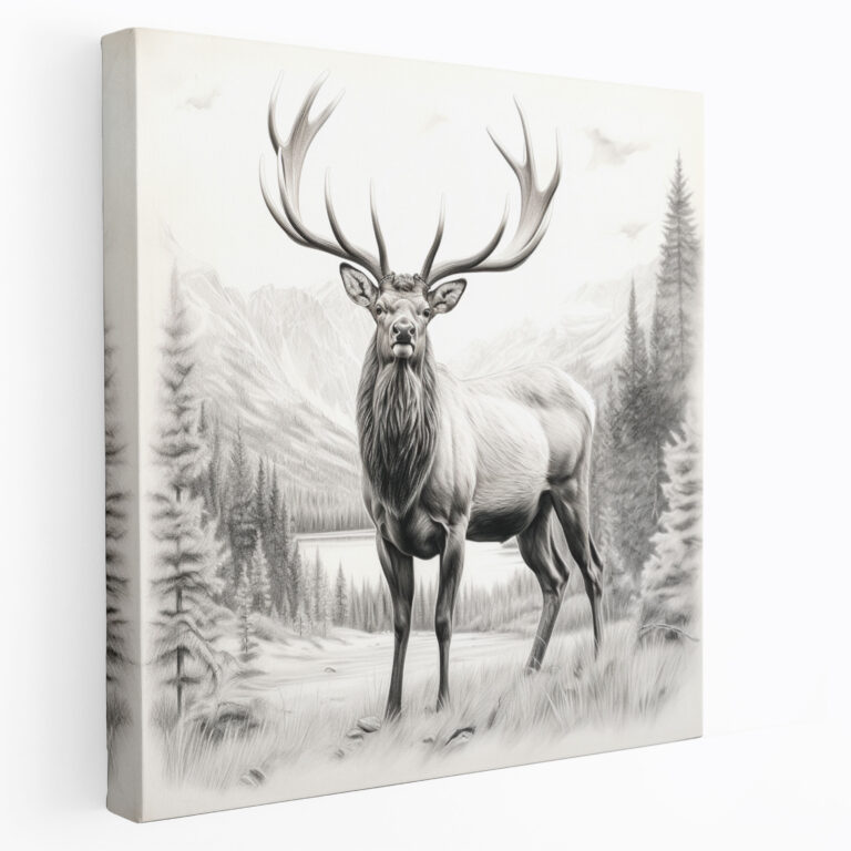 Elk Canvas Print - Realistic Pencil Sketch - Wall Art - Elk, Elk, Canvas Print, Canvas Wall Art