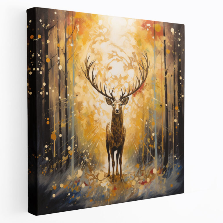 Elk Canvas Print - Golden Forest - Elk, Abstract Acrylic Painting, Wall Decoration, Canvas Print