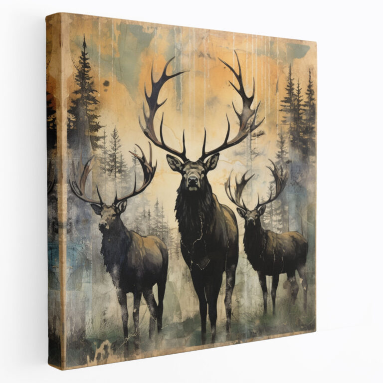 Elk Wall Art - Rustic Collage - Elk, Canvas Print, Mixed Media Art, Home Decoration