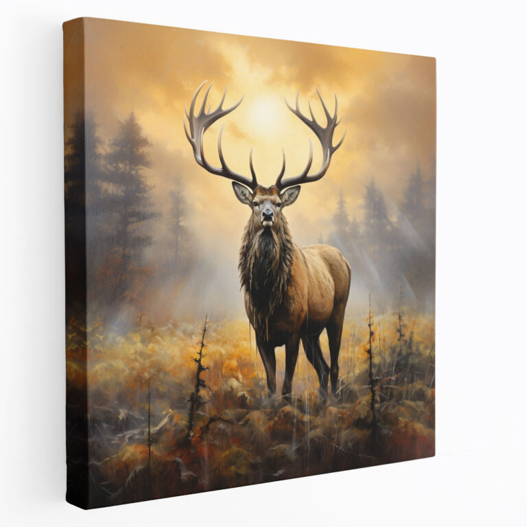 Elk Canvas Print - Majestic Elk In Misty Meadow At Sunrise - Elk, Canvas Wall Art, Elk, Canvas