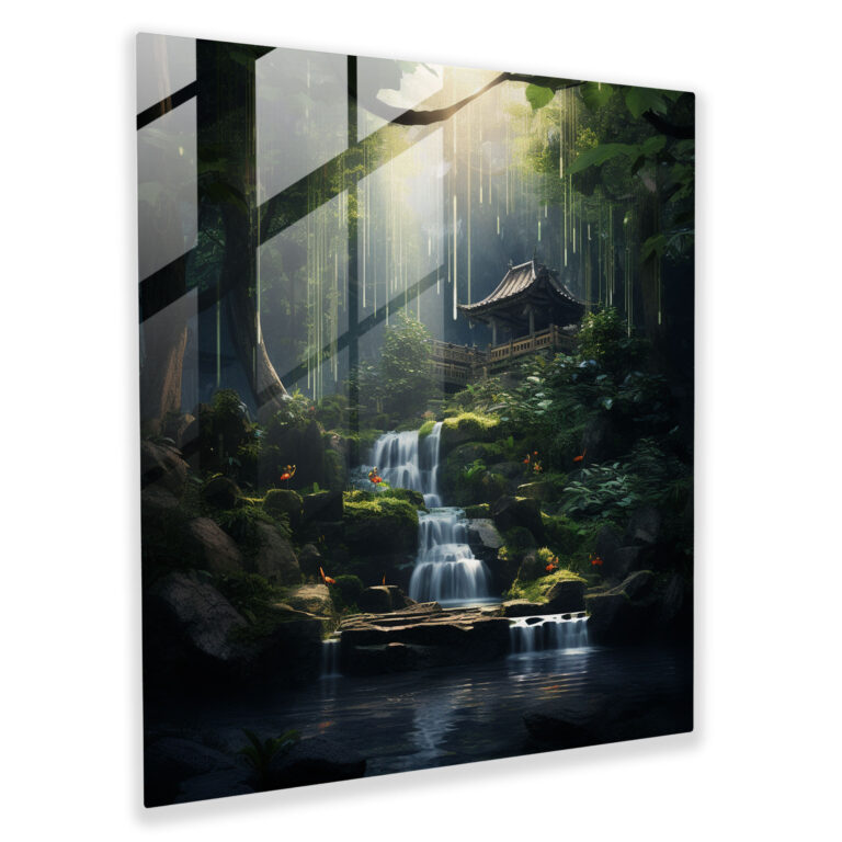 Serene Waterfall Glass Print - For Bathroom, Serene Waterfall Glass Print, Digital Illustration, Modern Art