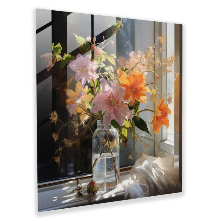 Bathroom Glass Print - Blooming Flowers - For Bathroom, Bathroom Theme, Photorealistic, Glass Wall Art