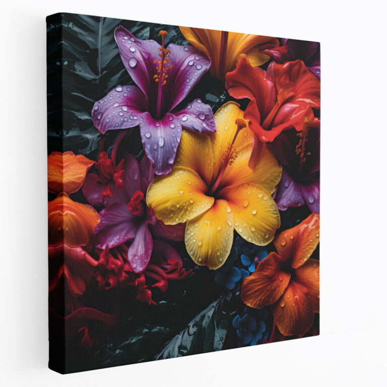 Tropical Flowers Canvas Print - For Bathroom, Photography, Bathroom Wall Decoration, Contemporary Wall Art