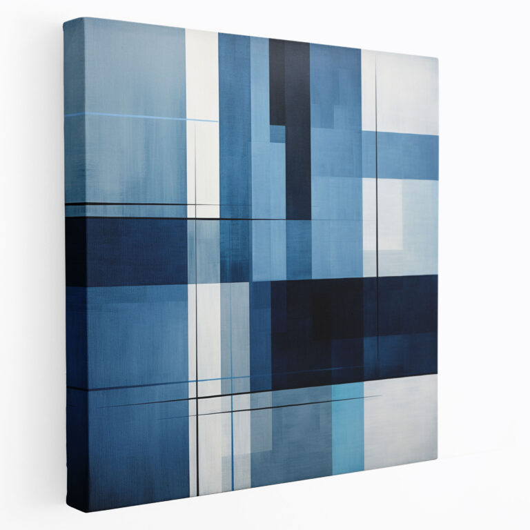 Geometric Blue Canvas Print - For Bathroom, Contemporary Home Decoration, Modern Wall Art, Bathroom Canvas