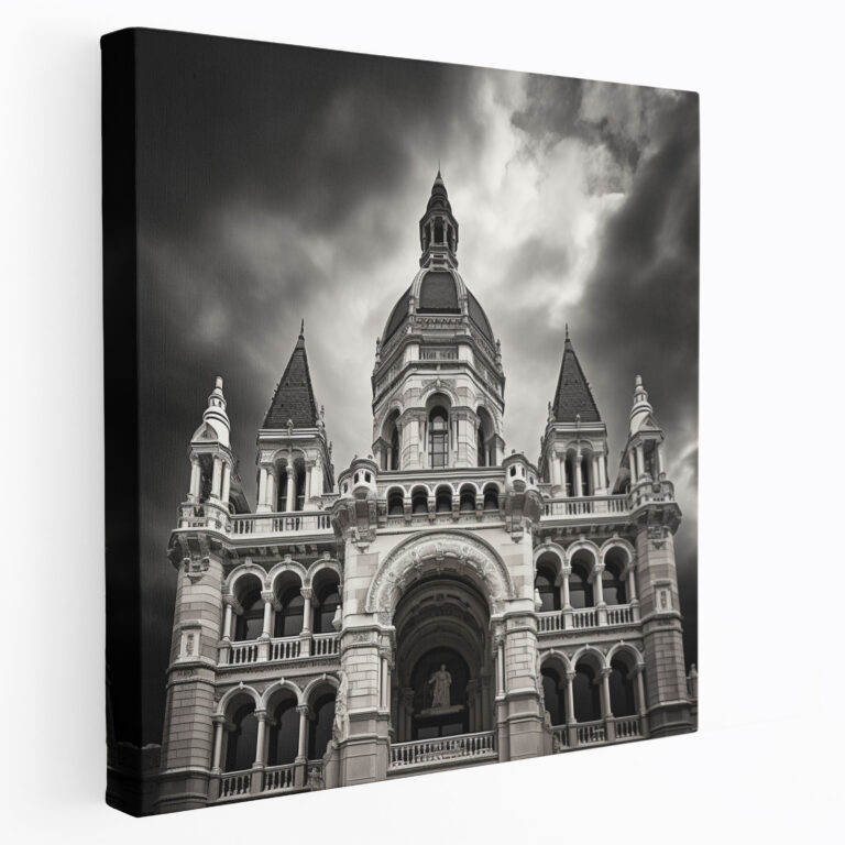 Architectural Landmark Canvas Print - For Bathroom, Architectural Landmark Canvas Print, Black And White Wall Art, Elegant Home Decoration