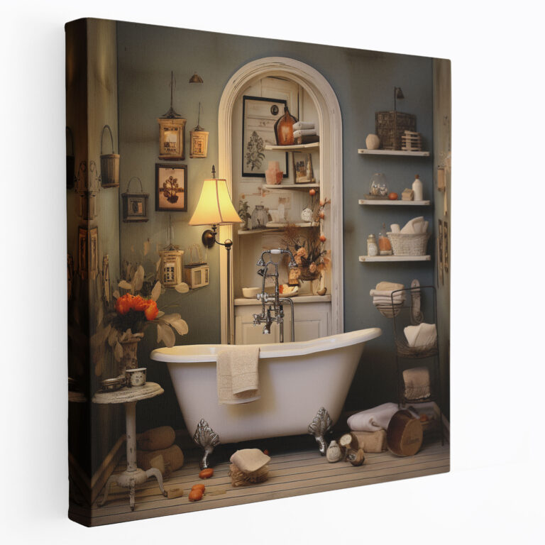 Timeless Charm Canvas Print - For Bathroom, Wall Decoration, Nostalgic Touch, Vintage Elegance