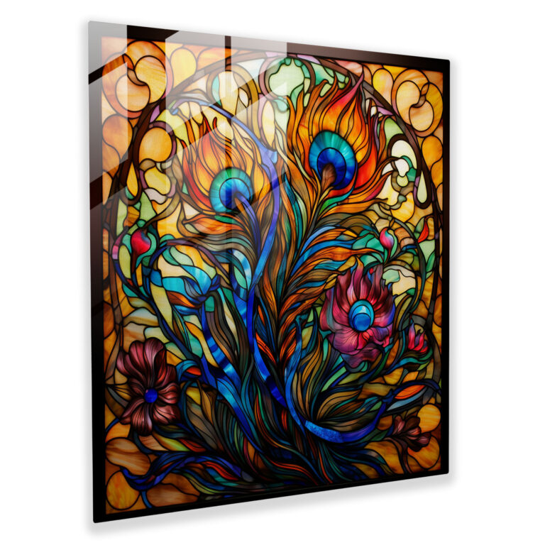 Elegant Peacock Feather Glass Print - Feather, Feather, Wall Decoration, Floral Motifs