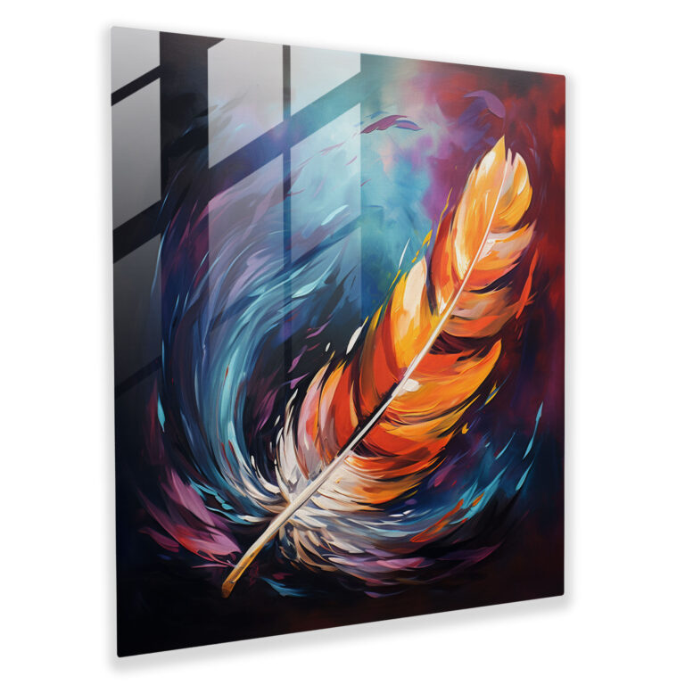 Feather Expression Glass Print - Feather, Modern Art, Wall Decoration, Expressive Oil Painting