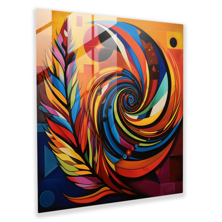 Feather Fusion Glass Print - Feather, Abstract Geometric Interpretation, Feather, Glass Print