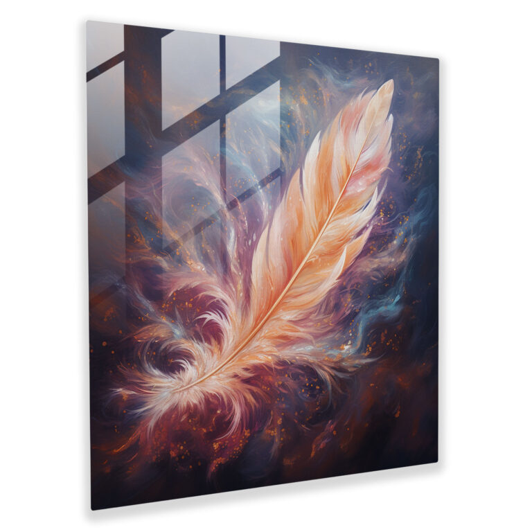 Feather Dreams Glass Print - Feather, Glass Art, Dream-Like Atmosphere, Vibrant Colors