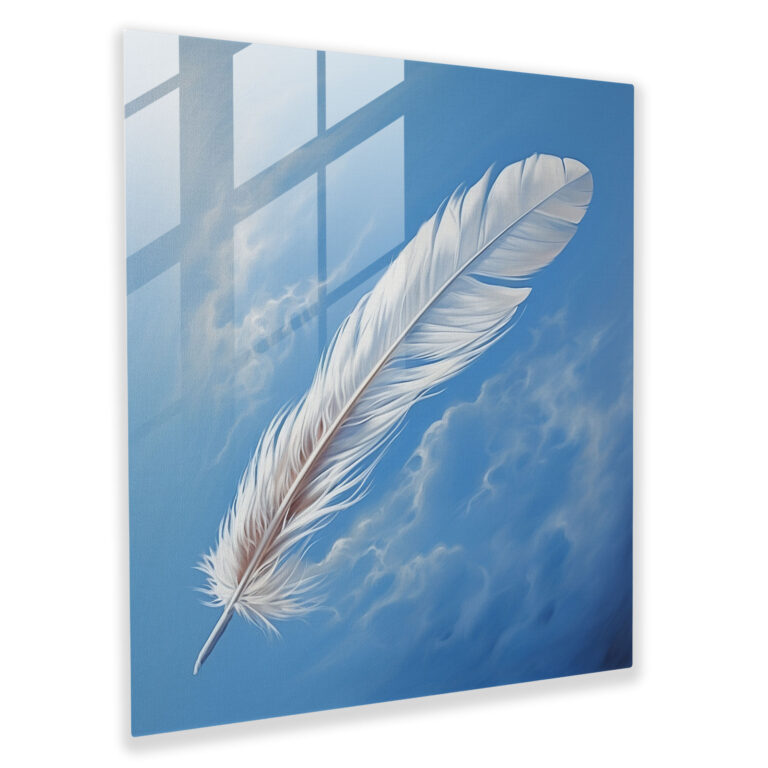 Tranquil Feather Glass Print - Feather, Glass Art, Home Decoration, Tranquility