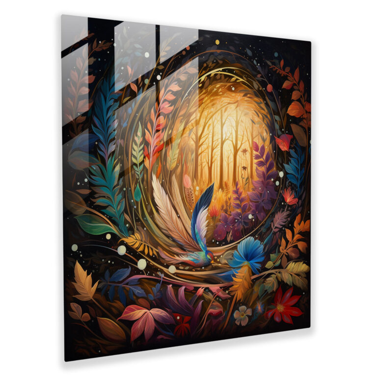Enchanted Feather Glass Print - Feather, Magical Forest, Enchantment, Home Decoration