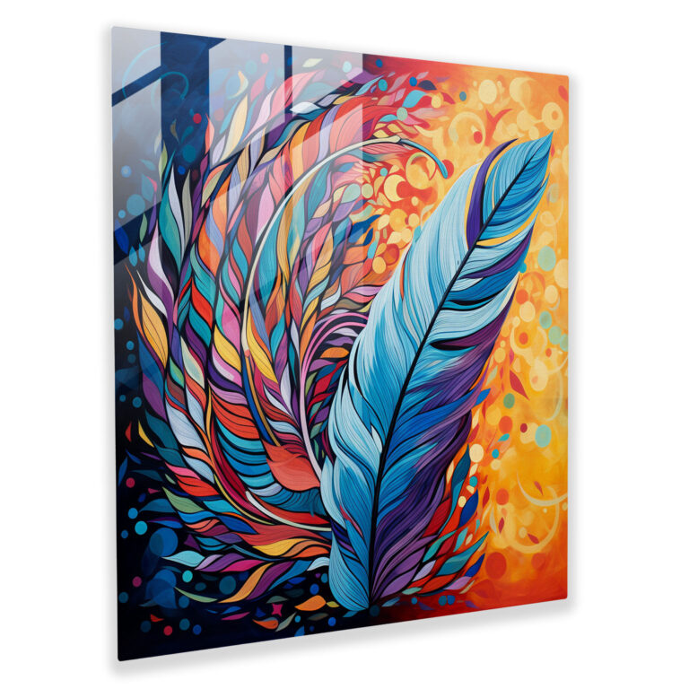 Abstract Feather Glass Print - Feather, Vibrant Colors, Glass Print, Abstract