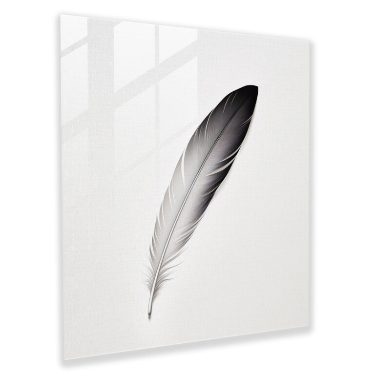 Minimalist Feather Glass Print - Feather, Monochromatic Color Palette, Glass Wall Art, Modern Art