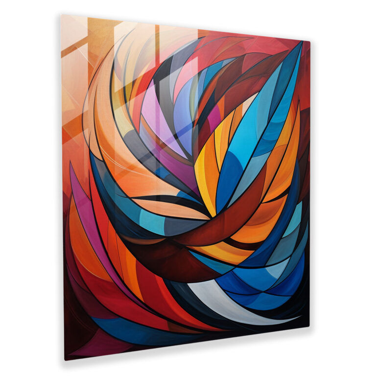 Geometric Feather Glass Print - Feather, Modern Art, Vibrant Hues, Home Decoration
