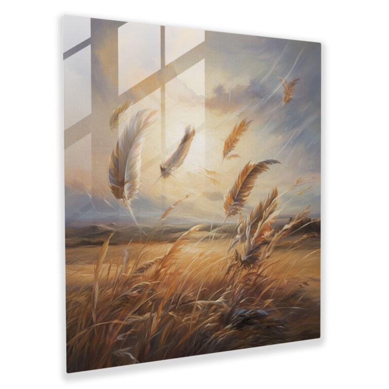 Serene Feathers Glass Print - Feather, Wall Decoration, Glass Art, Modern Art