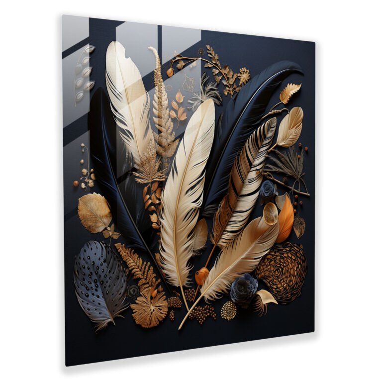 Bohemian Feathers Glass Print - Feather, Wall Decoration, Glass Print, Glass Art