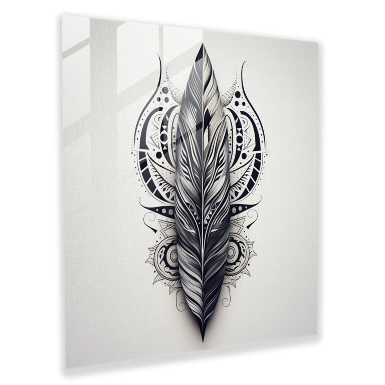Geometric Feathers Glass Print - Feather, Wall Decoration, Glass Art, Modern Art