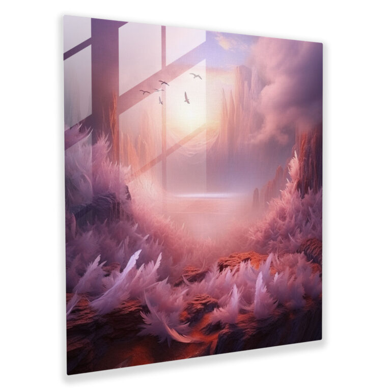 Ethereal Feathers Glass Print - Feather, Fantasy Landscape, Ethereal, Glass Print