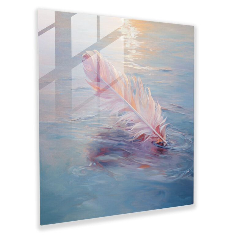 Serene Feather Glass Print - Feather, Glass Art, Home Decoration, Serene Colors