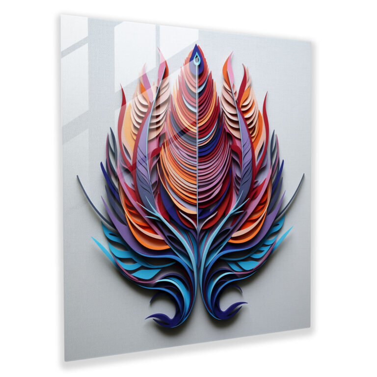 Symmetry Feathers Glass Print - Feather, Colorful Feathers, Wall Decoration, Feather