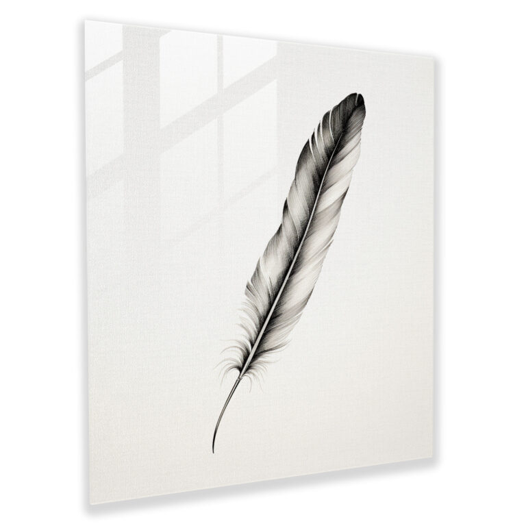 Simplicity Feather Glass Print - Feather, Elegance, Glass Print, Minimalist Drawing