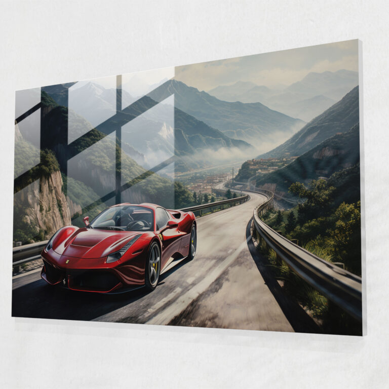 Ferrari Glass Print - Mountain Vista - Ferrari, Home Decoration, Glass Wall Art, Wall Decoration