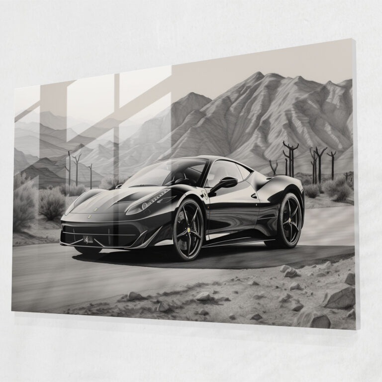 Ferrari Home Decoration - Ferrari, Wall Decoration, Glass Art, Charcoal Sketch