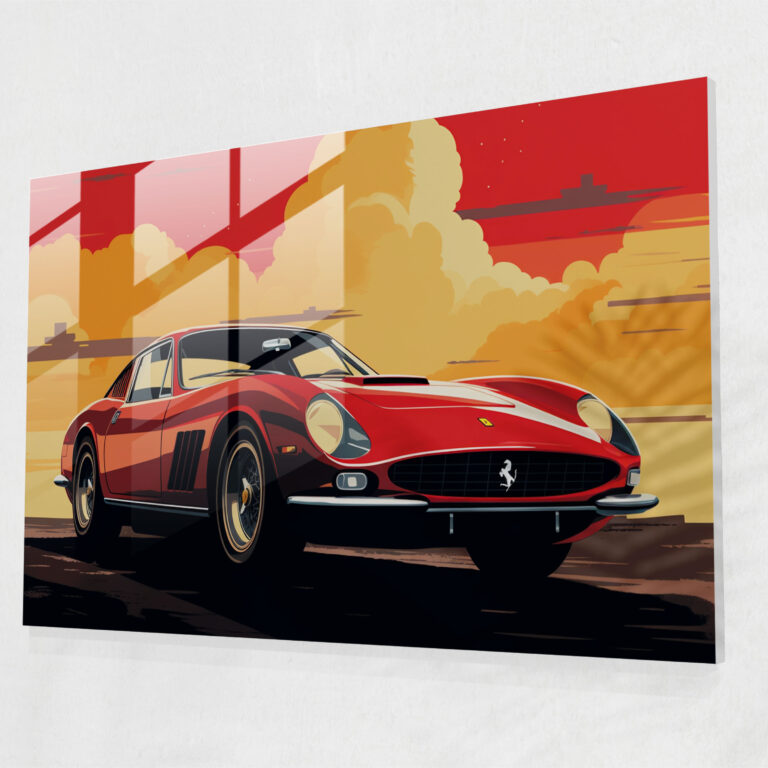 Ferrari Retro Glass Print - Ferrari, Ferrari, Glass Print, Glass Wall Art