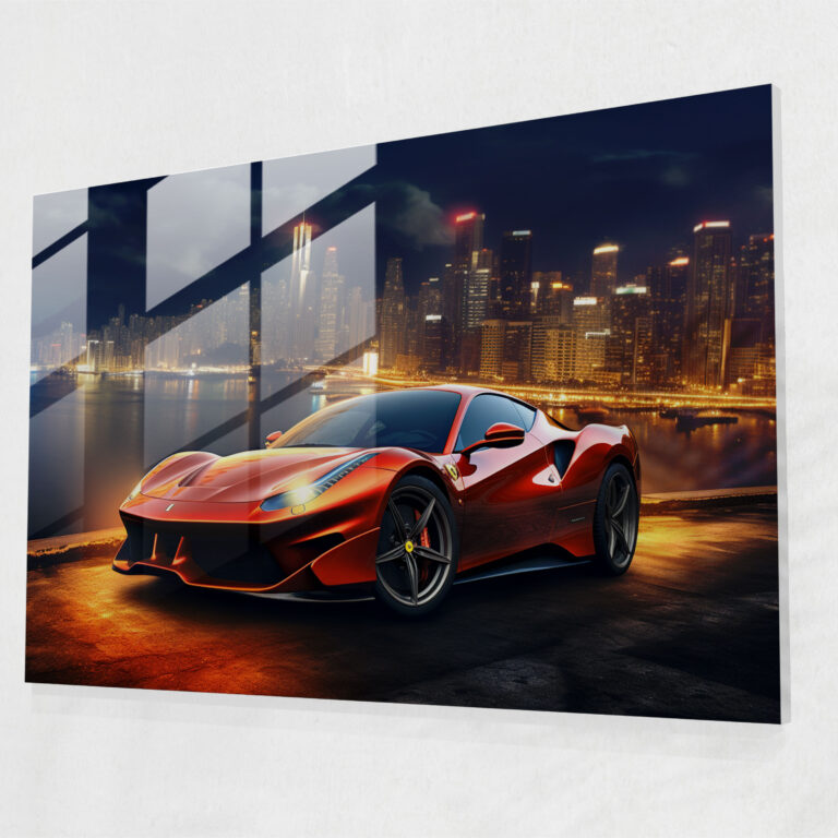 Ferrari Cityscape Glass Print - Ferrari, Elegance, Cityscape, Home Decoration