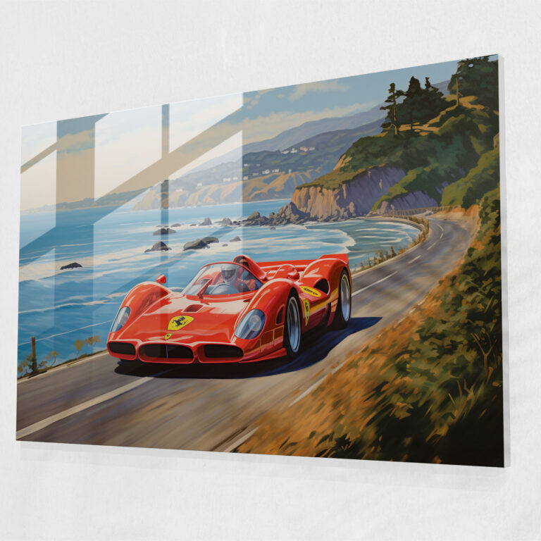 Ferrari Coastal Glass Print - Ferrari, Modern Art, Glass Art, Wall Decoration