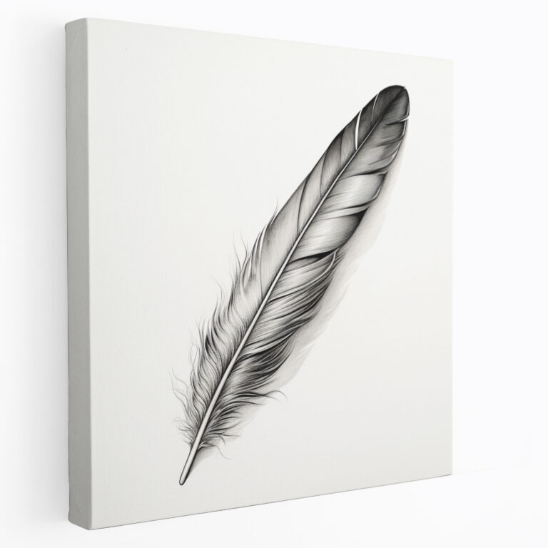 Charcoal Feather Canvas Print - Feather, Detailed Feather, Wall Decoration, Realistic Charcoal Drawing