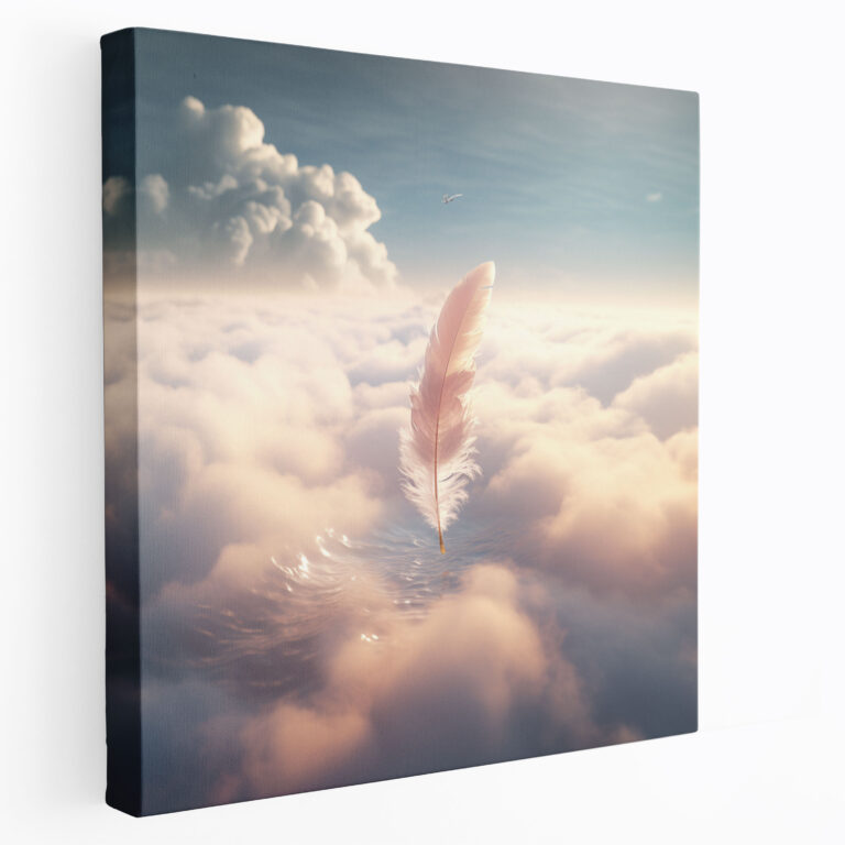 Feather In Clouds Canvas Print - Feather, Surreal Artwork, Mystical, Canvas Wall Art