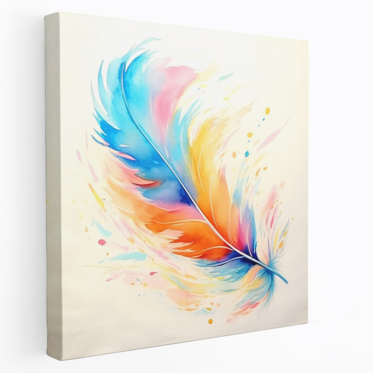 Feather Canvas Print - Vibrant Watercolor Wall Art - Feather, Watercolor Painting, Canvas, Wall Decoration