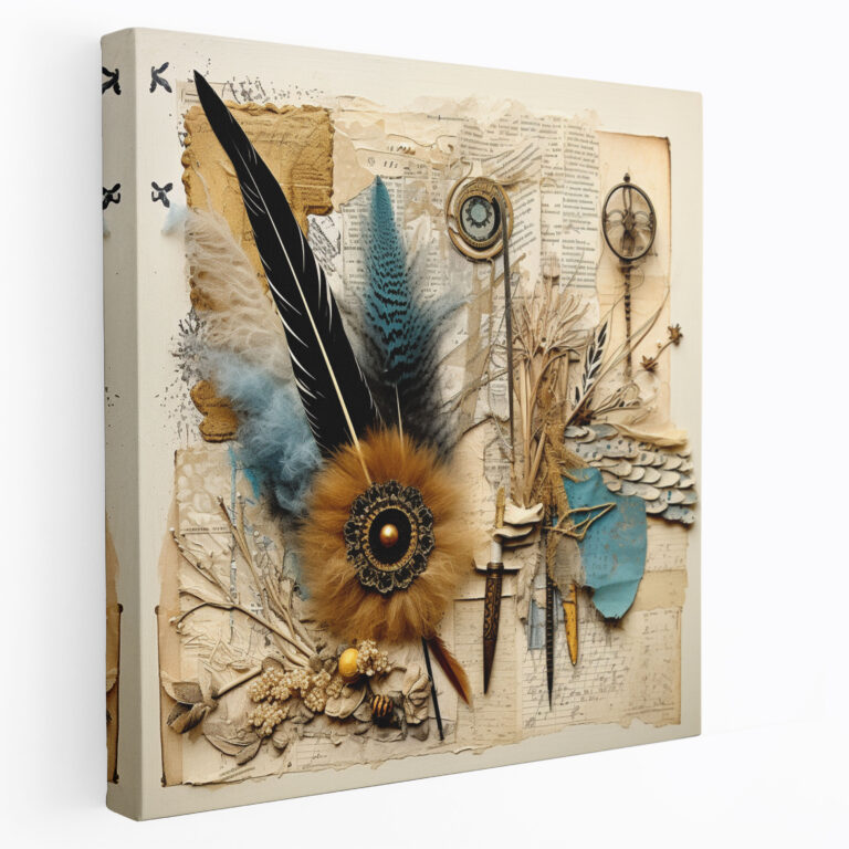 Feather Canvas Print - Whimsical Mixed Media Wall Art - Feather, Home Decoration, Canvas Wall Art, Wall Decoration