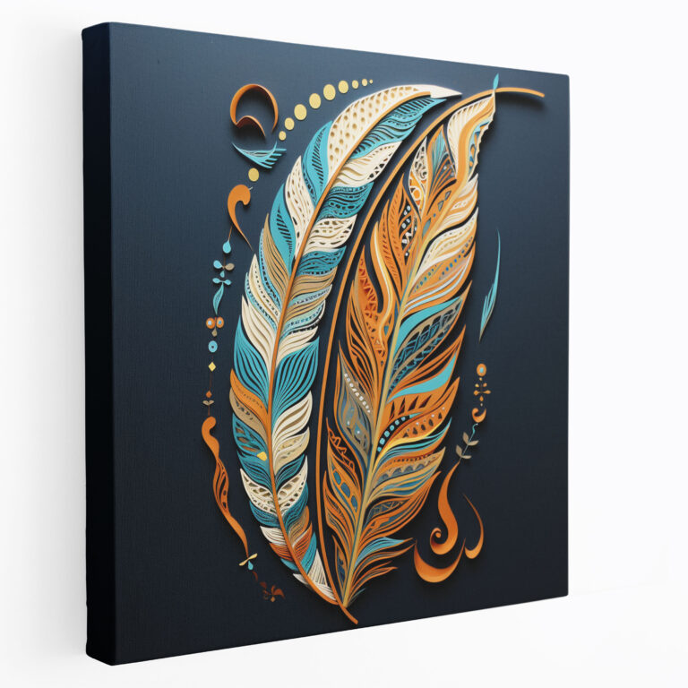 Feather Canvas Print - Geometric Paper-Cut Wall Art - Feather, Feather, Home Decoration, Geometric Paper-Cut Illustration