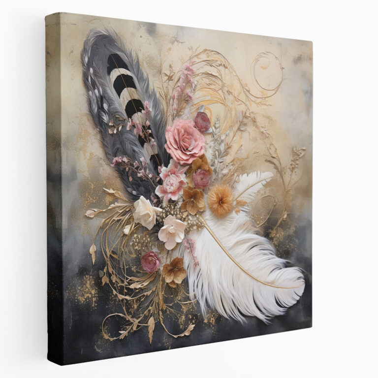Feather Wall Art - Romantic Mixed Media Canvas Print - Feather, Feather, Canvas Wall Art, Wall Decoration
