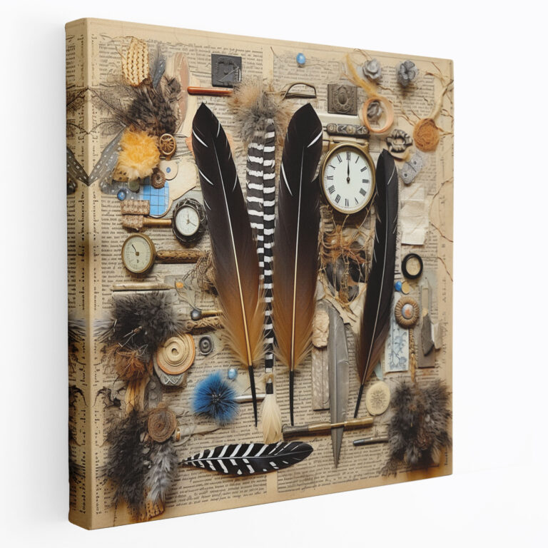 Vintage Feather Canvas Print - Feather, Vintage Collage, Wall Decoration, Vintage Vibe