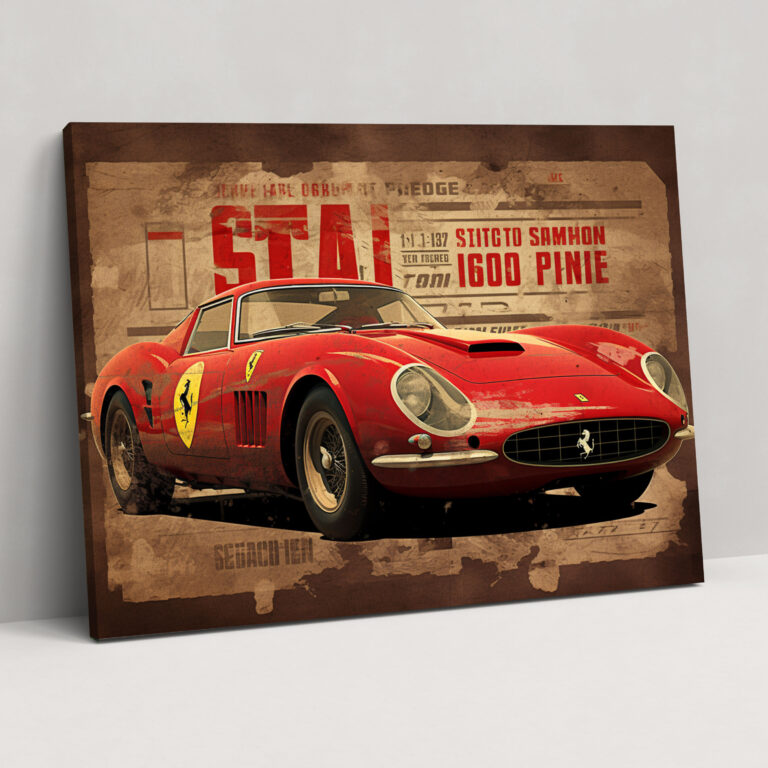 Ferrari Canvas Print - Vintage Poster Wall Art - Ferrari, Bold Red, Home Decoration, Vintage Poster Design