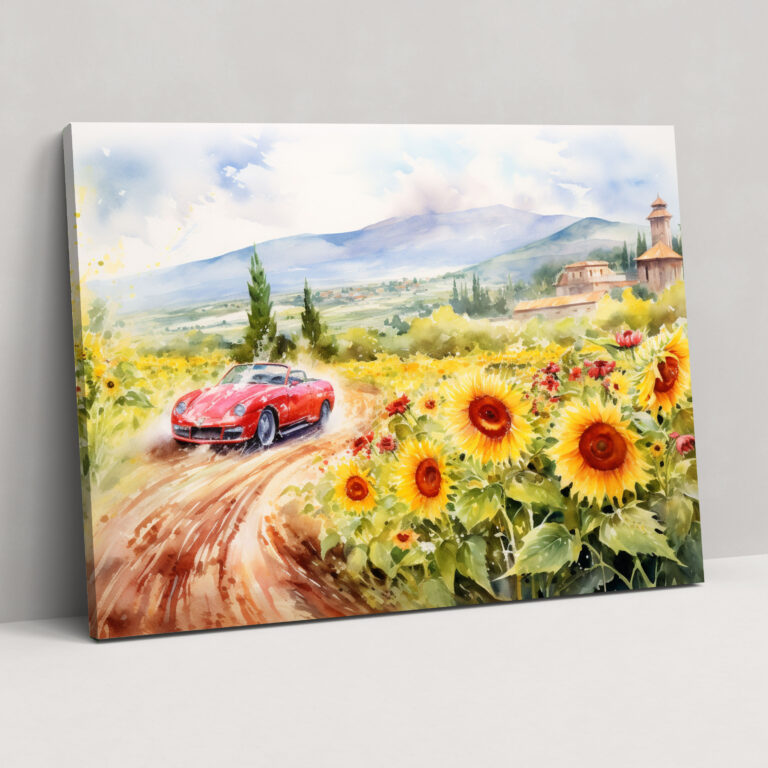 Ferrari Wall Art - Ferrari, Wall Decoration, Canvas Print, Sunflowers