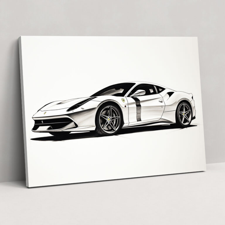 Ferrari Minimalist Wall Art - Ferrari, Home Decoration, Clean Lines, Minimalist Black And White Sketch